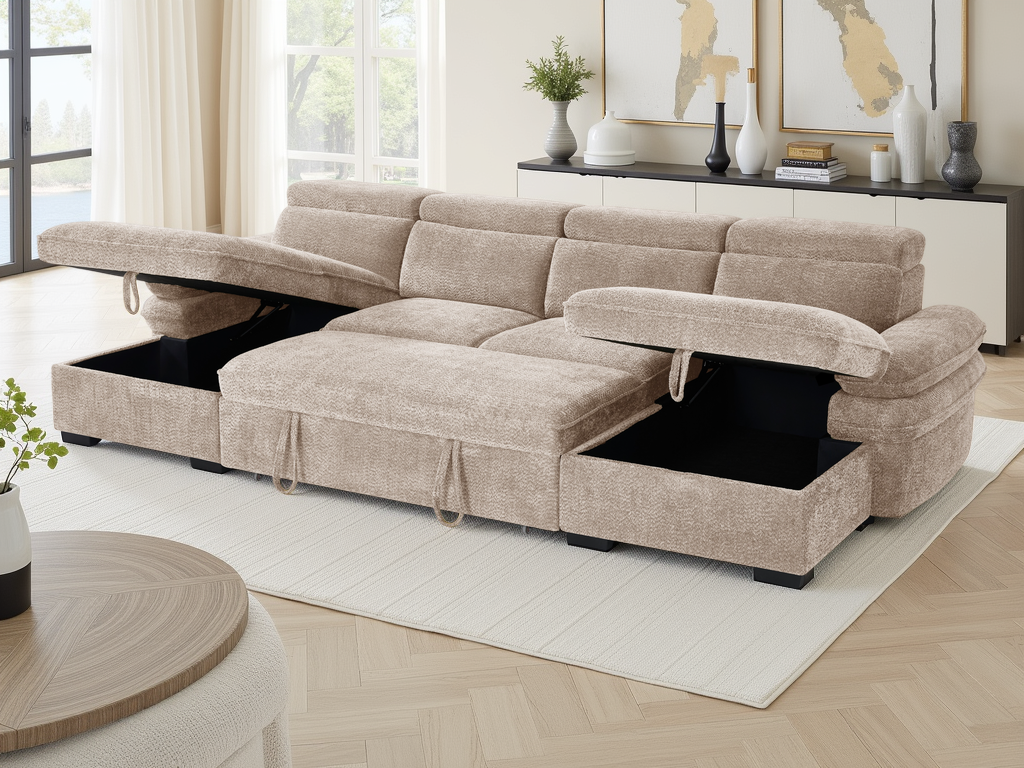 Hudson Sofabed Beige U Shape Corner - Ready2Go Furniture