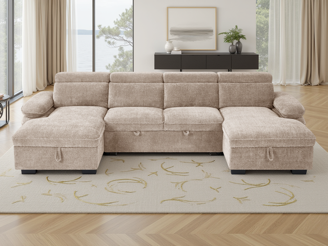Hudson Sofabed Beige U Shape Corner - Ready2Go Furniture