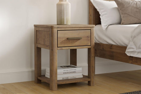 Rustic Pine Wood 1 Drawer Bedside Table