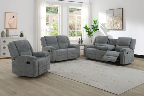 Grey Fabric 3 Seater Manual Recliner Sofa with Cup Holder