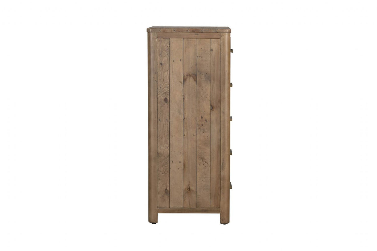 Rustic Reclaimed Pine Wood 5 Drawer Tallboy