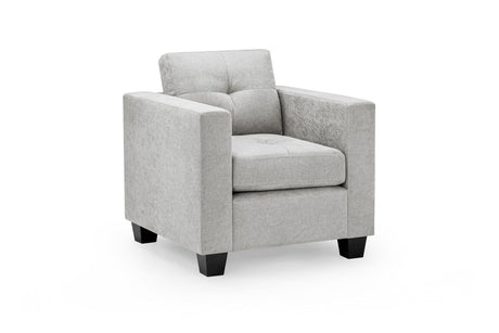 Light Grey Fabric Boxy Shape Armchair Dark Wooden Feet