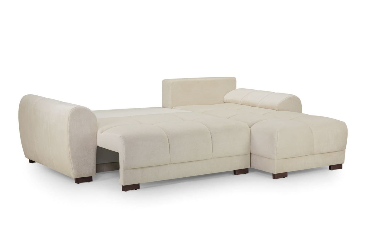 Cream Fabric Large Convertable Corner Sofabed with Storage