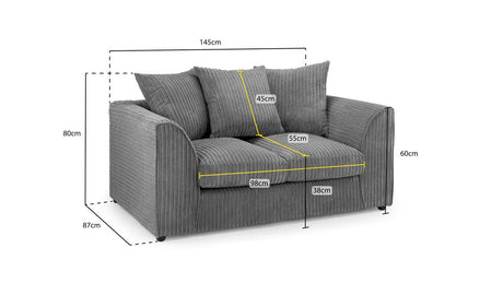 Grey Fabric 2 Seater Sofa Solid Wood Framed