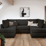 Black Fabric Upholstered U Shape Corner Sofa