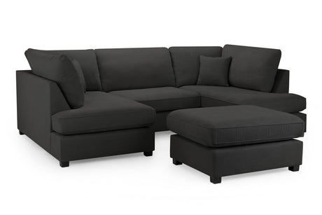 Black Fabric Upholstered U Shape Corner Sofa