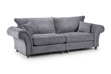 Grey Fabric 4 Seater Fullback Sofa Buttoned Tufted Arms