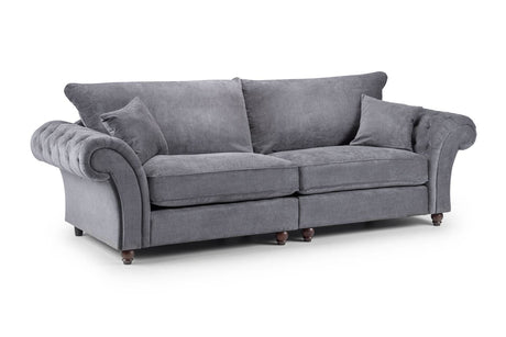 Grey Fabric 4 Seater Fullback Sofa Buttoned Tufted Arms