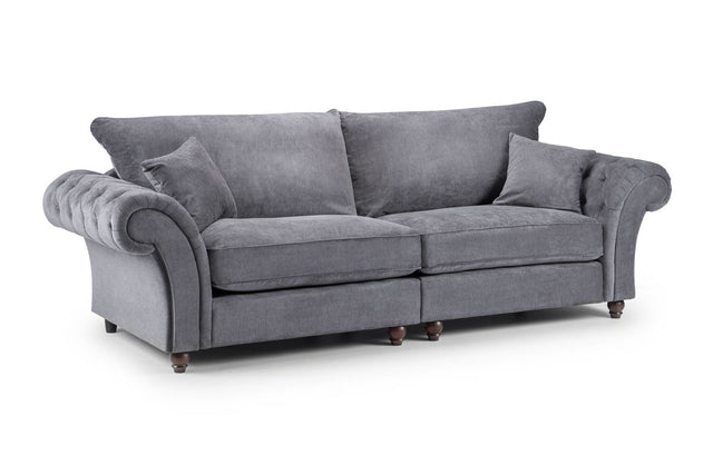 Grey Fabric 4 Seater Fullback Sofa Buttoned Tufted Arms