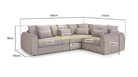 Mocha Chenille Fabric Right Hand Facing Corner Sofa