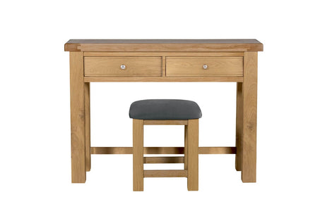 Oak Dressing Table Stool Grey Leather Effect Cushioned Seat