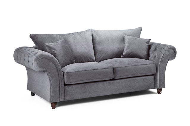 Grey Fabric 3 Seater Fullback Sofa with Scroll Arms
