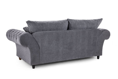 Grey Fabric 3 Seater Fullback Sofa with Scroll Arms