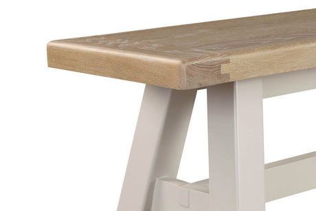 Grey Wooden Fabric Seated Dining Bench Washed Oak Top