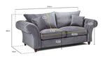 Grey Fabric 3 Seater Fullback Sofa with Scroll Arms
