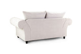 Stone Fabric Buttoned Fullback 2 Seater Sofa Scroll Arms