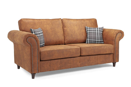 Tan Leather Effect Standard Back 3 Seater Sofa