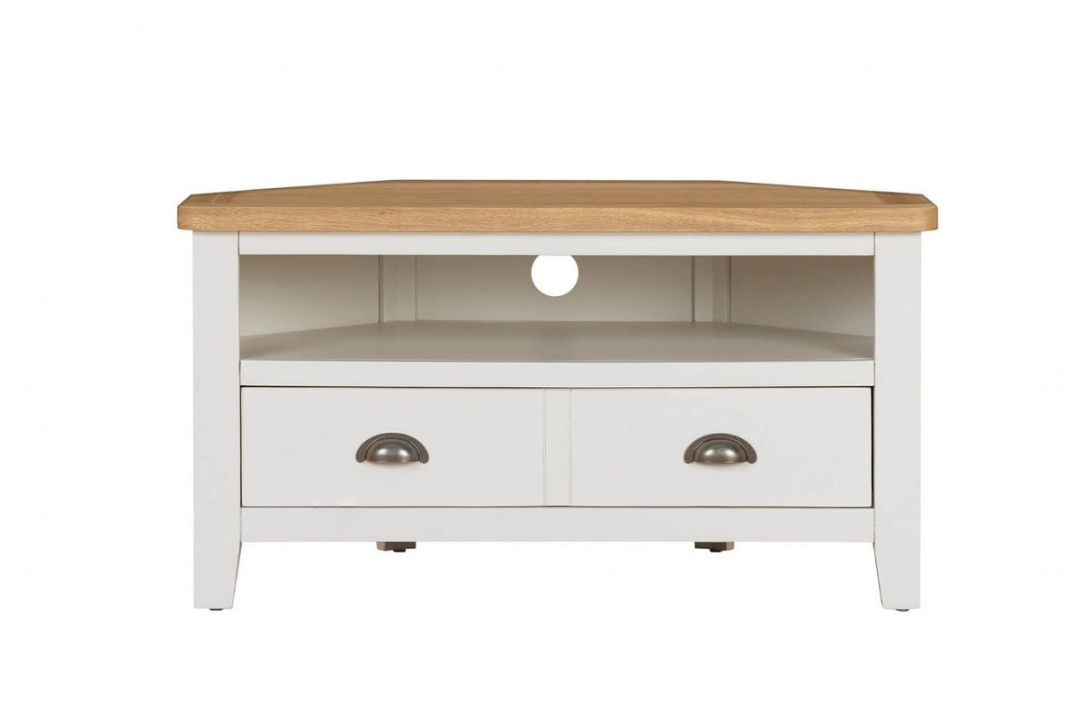 Cashmere Wooden 2 Drawer Corner TV Media Unit Oak Top
