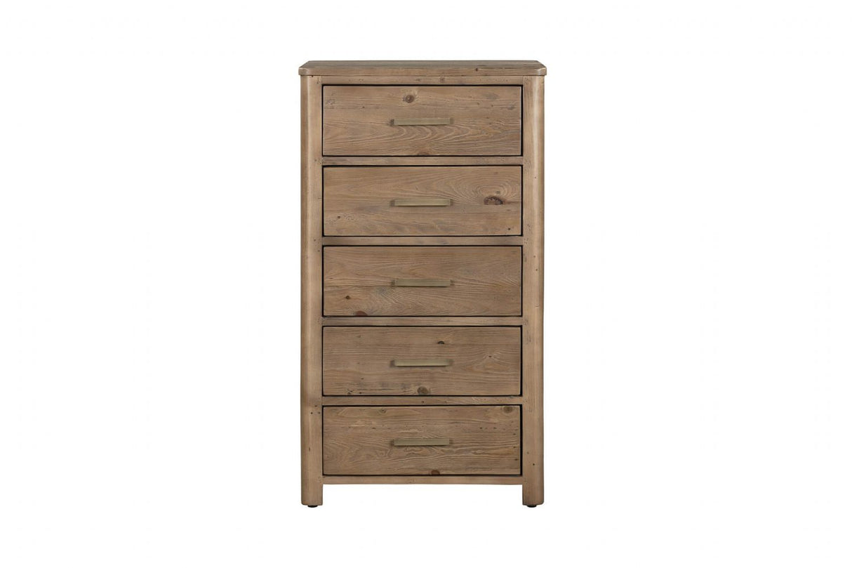 Rustic Reclaimed Pine Wood 5 Drawer Tallboy