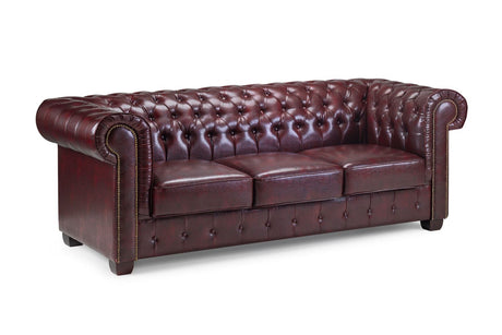 Red Leather Buttoned 3 Seater Chesterfield Sofa