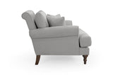 Grey Fabric Scrolled Armed Armchair Turned Wooden Legs