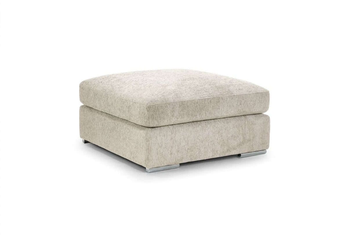 Beige Chenille Fabric Square Footstool