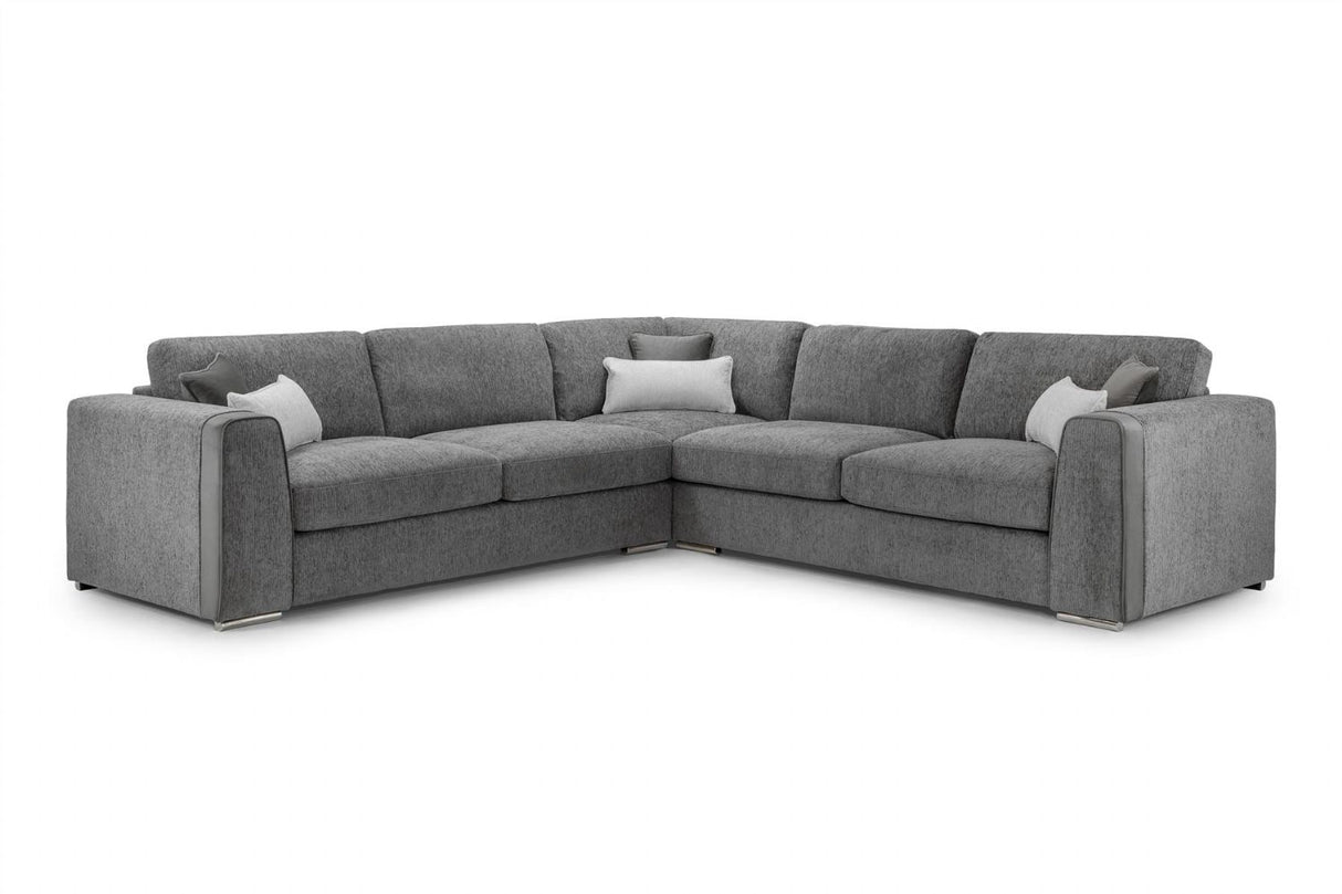 Grey Chenille Fabric Large Corner Sofa
