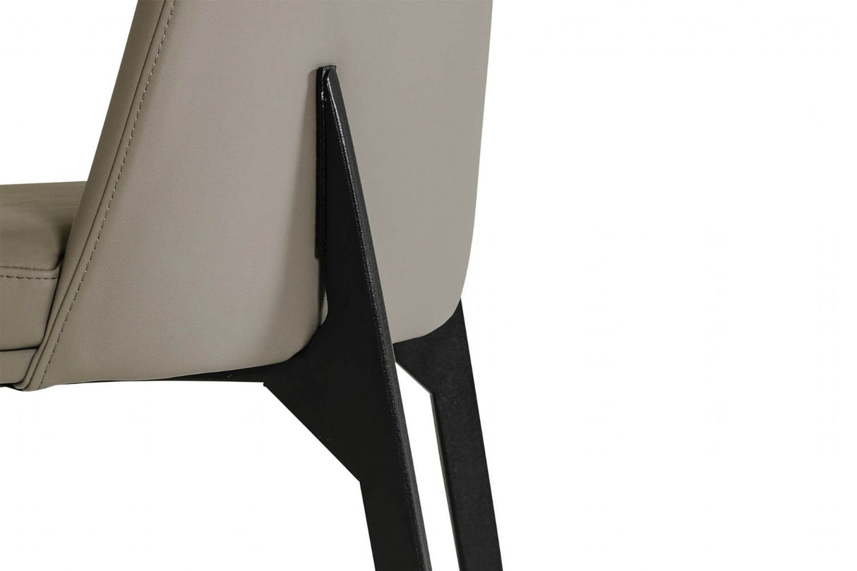 Grey Leather Curved Back Dining Chair Black Metal Legs