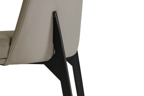Grey Leather Curved Back Dining Chair Black Metal Legs