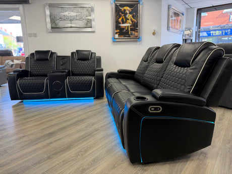 Madrid Leather Electric Recliner Sofa Set With Cupholders and Speakers – 3+2 Seater Sofa Set
