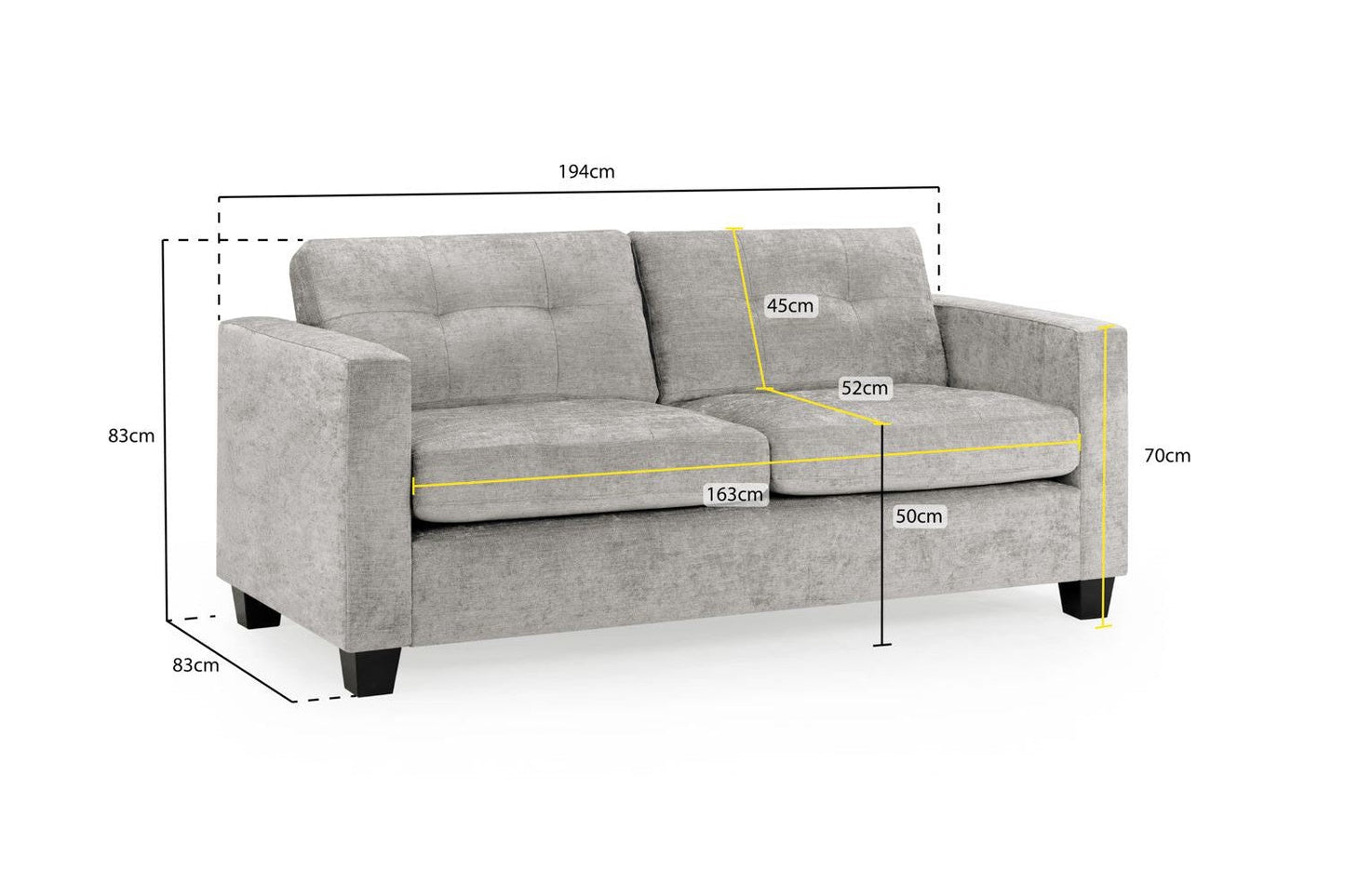 Santa Cruz 3 Seater Sofa – Spacious Grey Fabric Seating - Ready2GoFurniture 