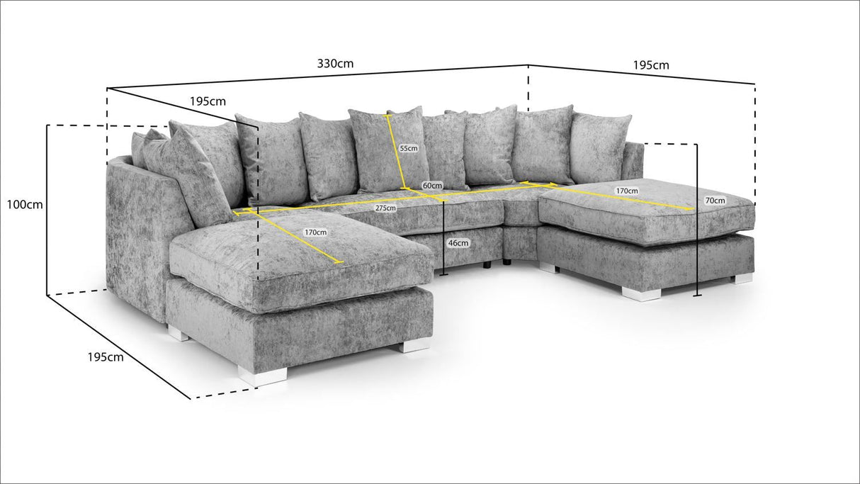 Platinum Fabric Scatterback Corner U Shape Sofa