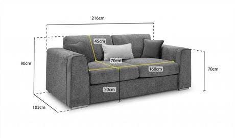 Beige Chenille Fabric Standard Back 3 Seater Sofa