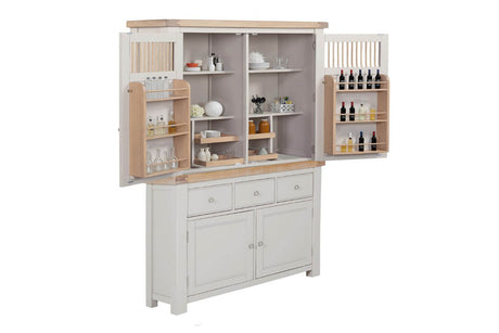 Taupe Wooden Larder Hutch Storage Washed Oak Top
