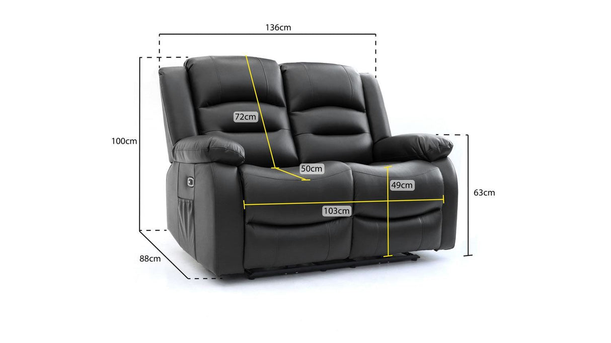 Black Leather Effect 2 Seater Electric Recliner Sofa
