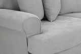Grey Fabric Scrolled Armed Armchair Turned Wooden Legs