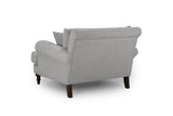 Grey Fabric Scrolled Armed Armchair Turned Wooden Legs