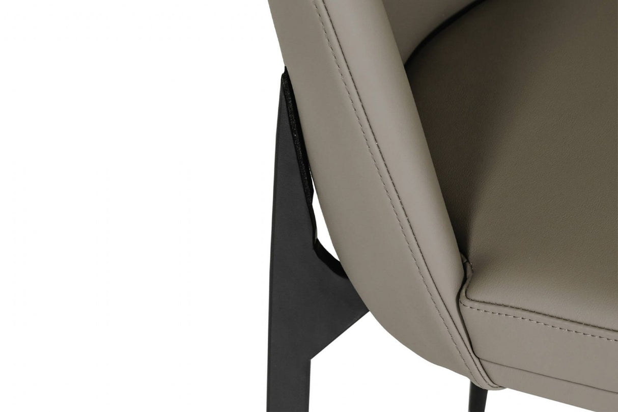 Grey Leather Curved Back Dining Chair Black Metal Legs