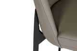 Grey Leather Curved Back Dining Chair Black Metal Legs