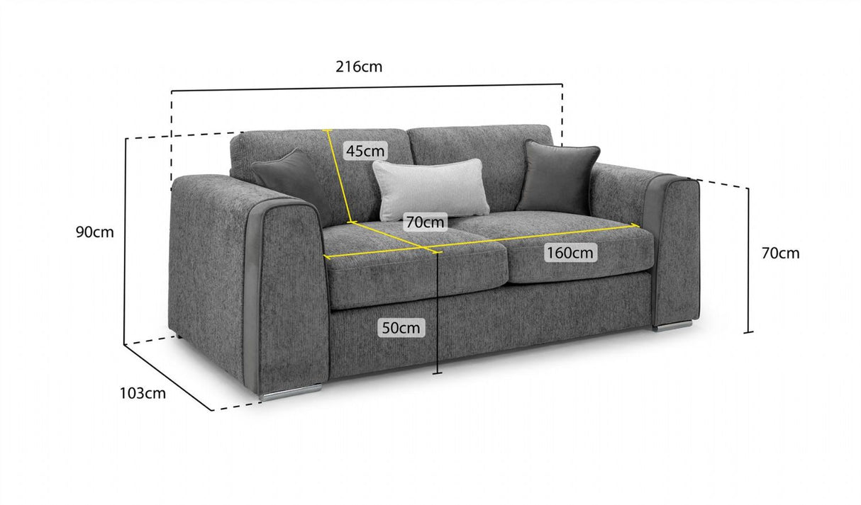Grey Fabric 3 Seater Standard Back Sofa
