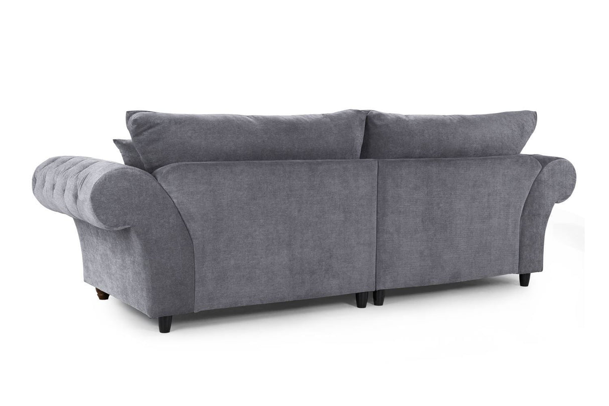 Grey Fabric 4 Seater Fullback Sofa Buttoned Tufted Arms
