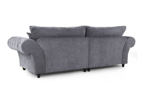 Grey Fabric 4 Seater Fullback Sofa Buttoned Tufted Arms