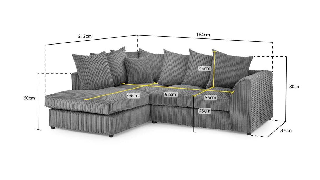 Grey Fabric Scatter Back Corner Sofa Left Hand Facing