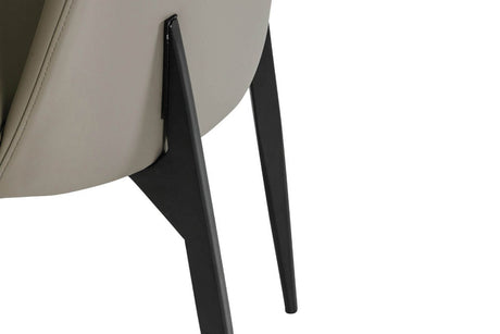 Grey Leather Curved Back Dining Chair Black Metal Legs