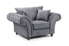 Grey Fabric Fullback Armchair Button Tufted Scroll Arms