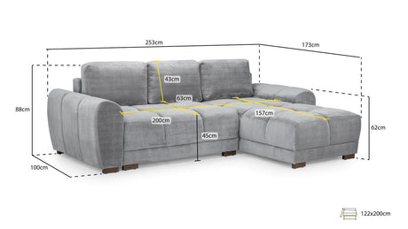 Cream Fabric Large Convertable Corner Sofabed with Storage