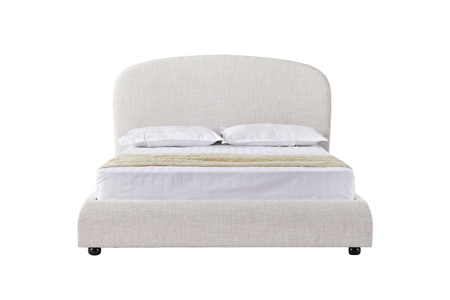 Natural Fabric Double Bed with Curved Headboard