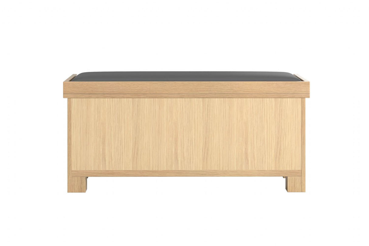 Oak Hallway Bench Grey Leather Effect Seat Cushion