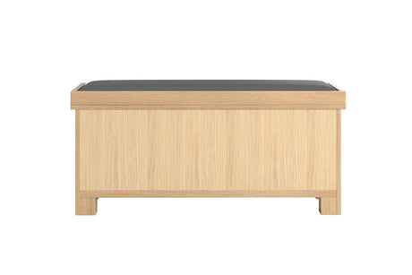 Oak Hallway Bench Grey Leather Effect Seat Cushion