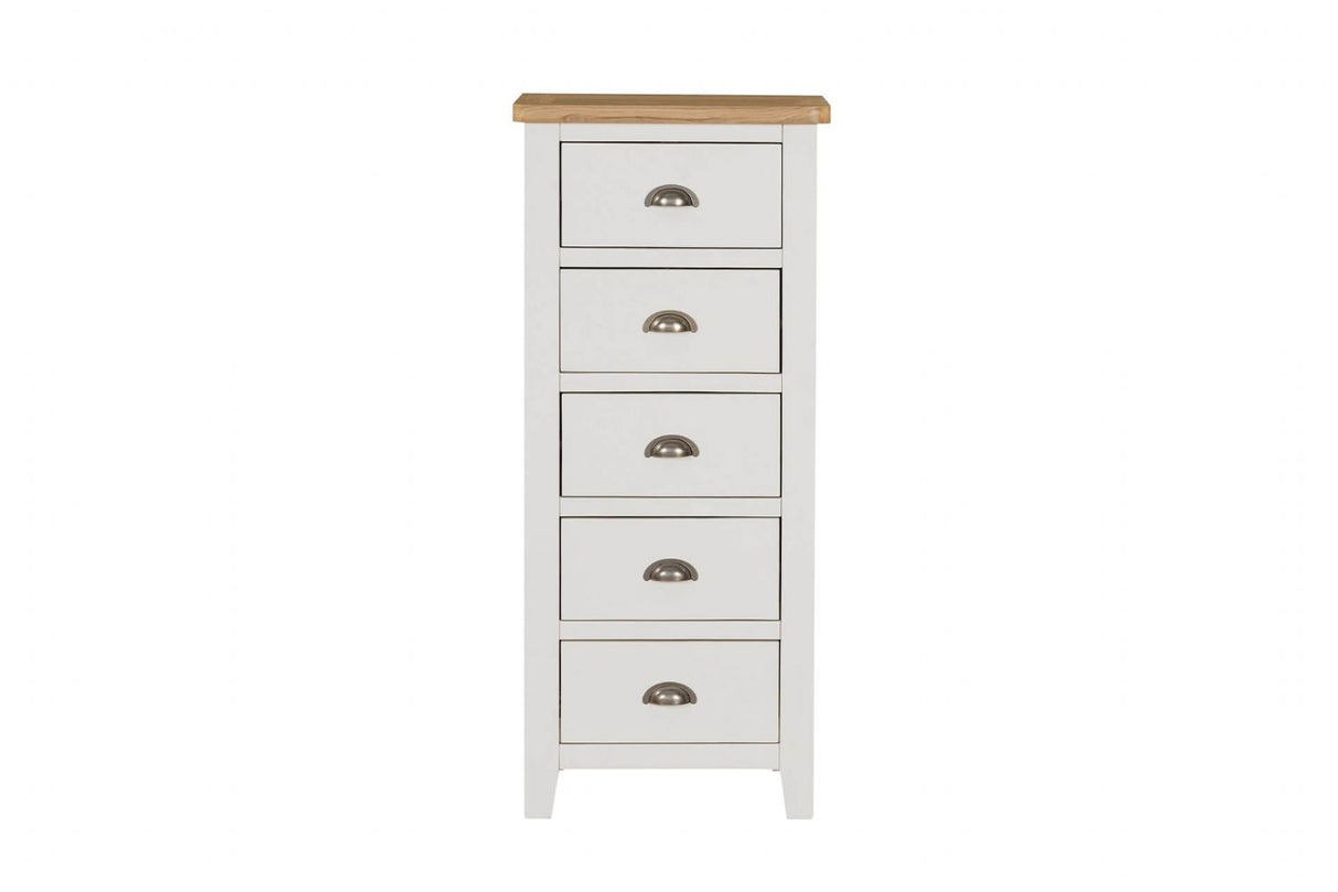 Cashmere Wooden 5 Drawer Narrow Tallboy with Oak Top